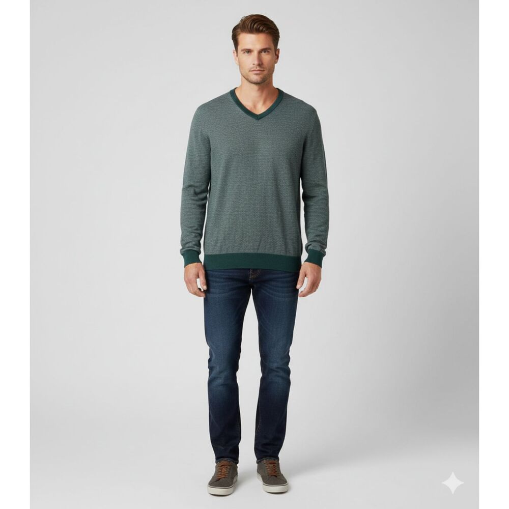 Merona V Neck Pullover Long Sleeve 100% Cotton Striped Cozy Relaxed Sweater XL